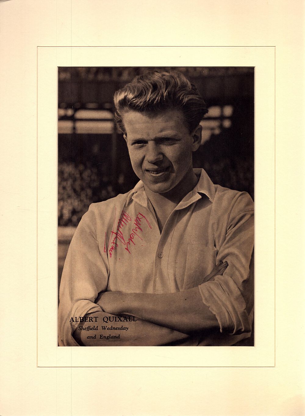 Lot 287: Football Albert Quixall signed 16x12inch overall mounted vintage...