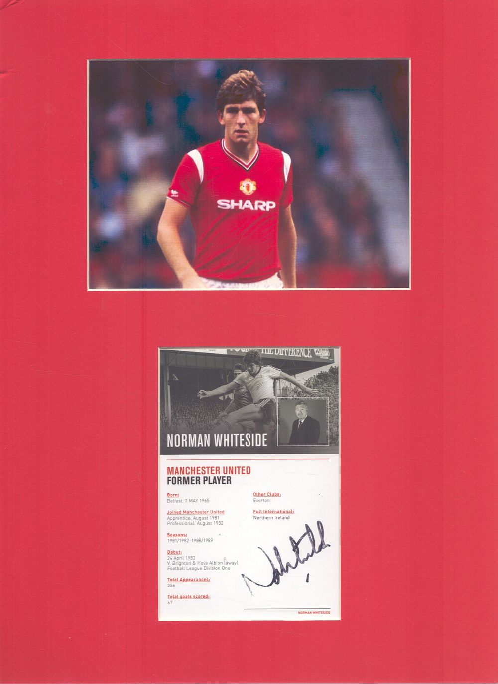 Lot 291: Norman Whiteside signature piece mounted with signed club...
