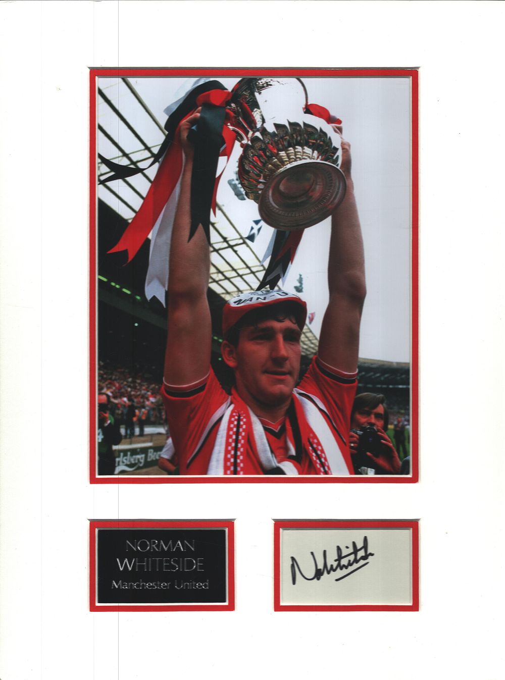 Lot 296: Football Norman Whiteside 16x12inch overall mounted signature display...