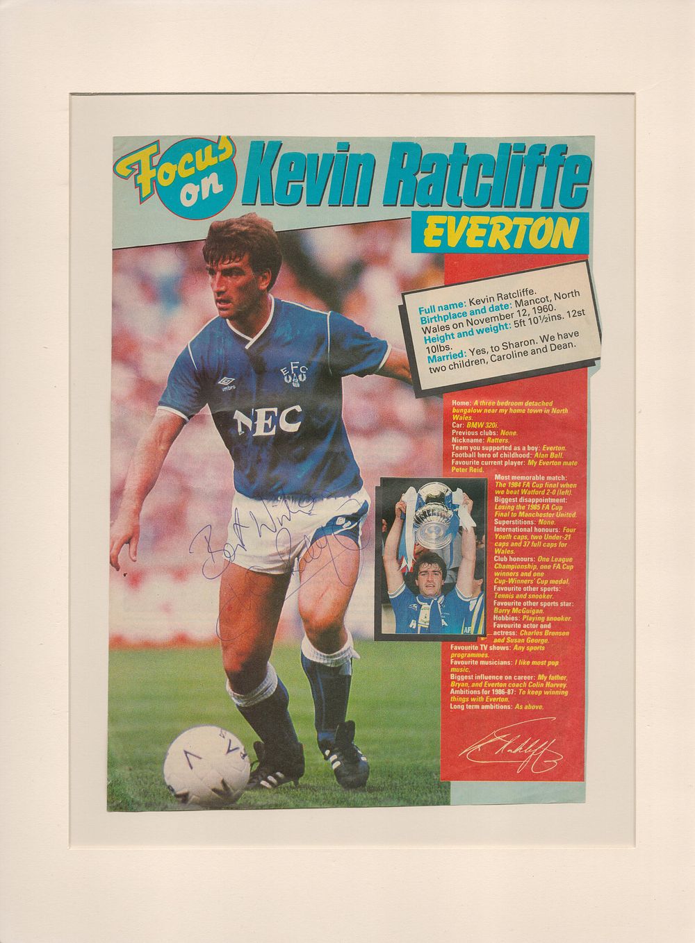 Lot 464: Football Kevin Ratcliffe signed 16x12inch mounted colour magazine...