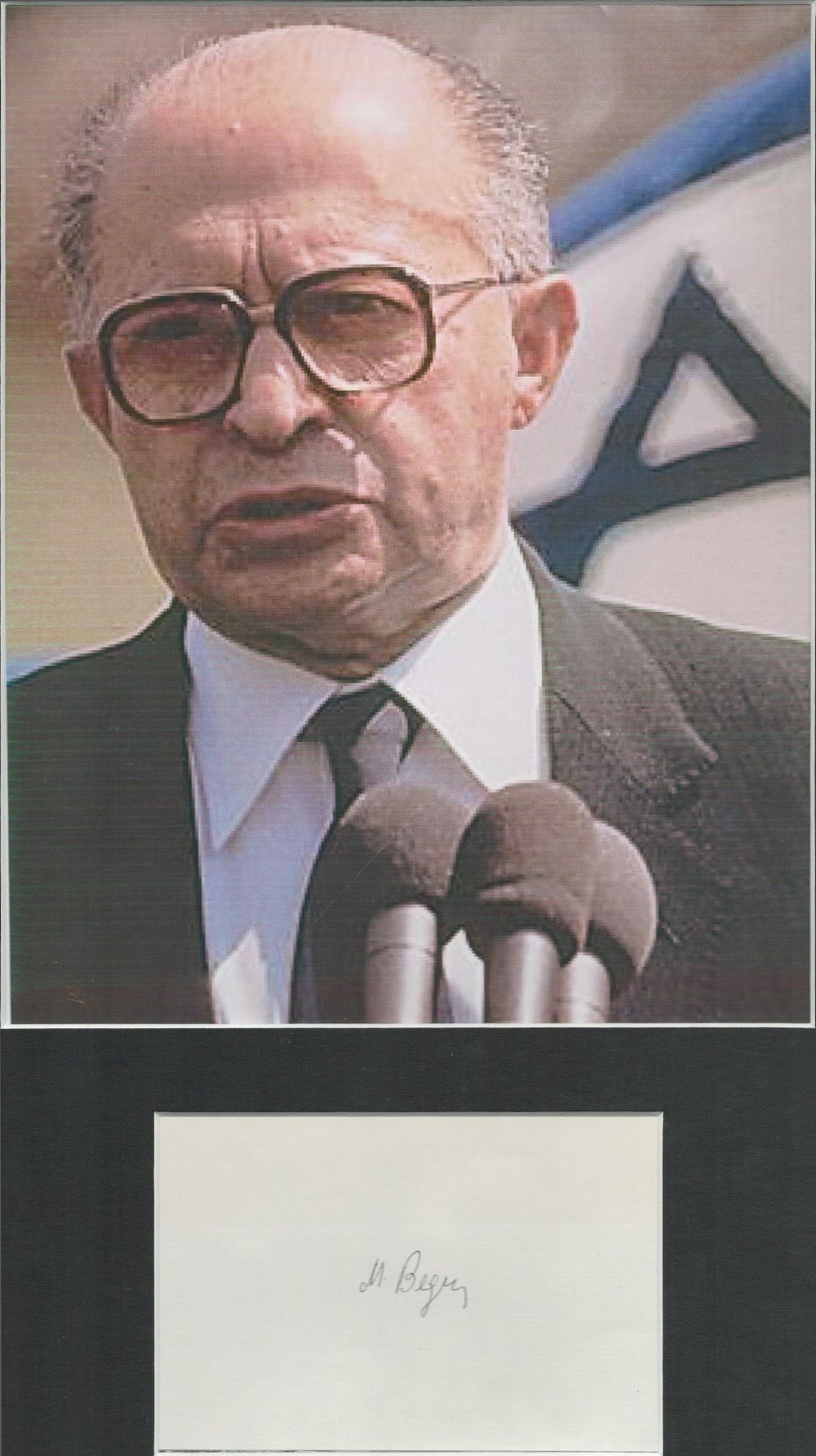 Lot 470: Menachem Begin 16x12inch overall mounted signature piece includes...