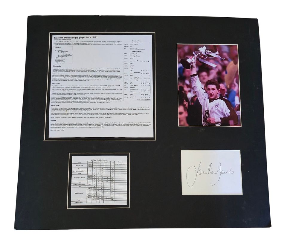Lot 477: Jonathan Davies signed white card. Mounted with colour...