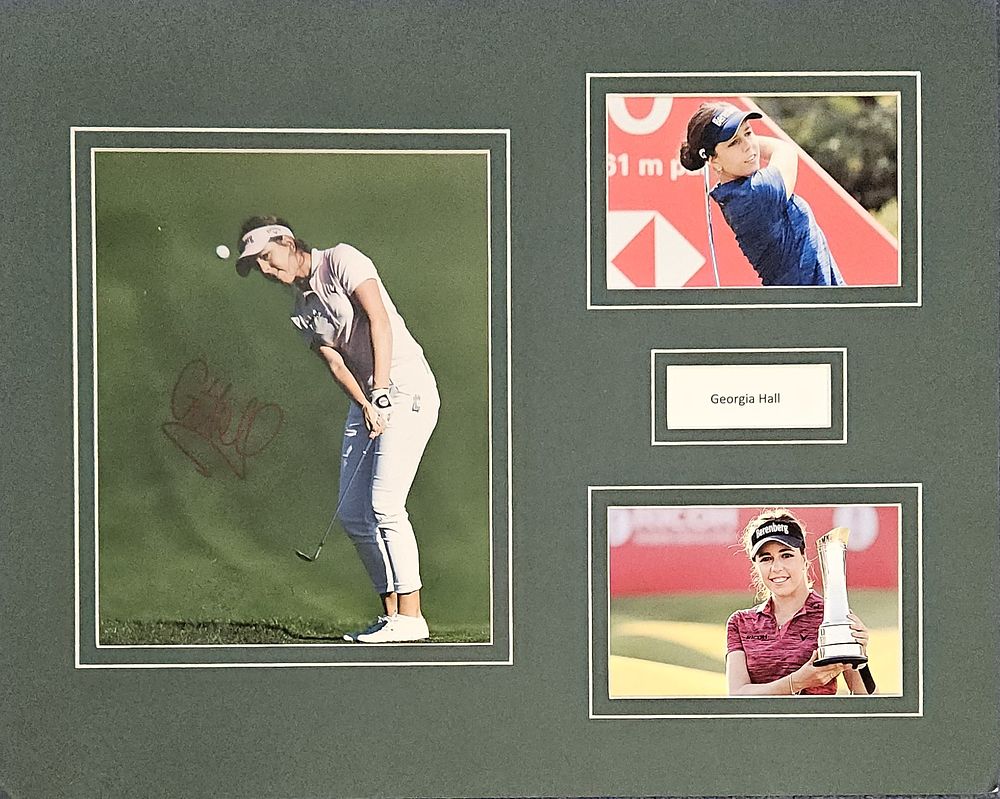 Lot 478: Golf Georgia Hall 20x16inch mounted signature piece includes...
