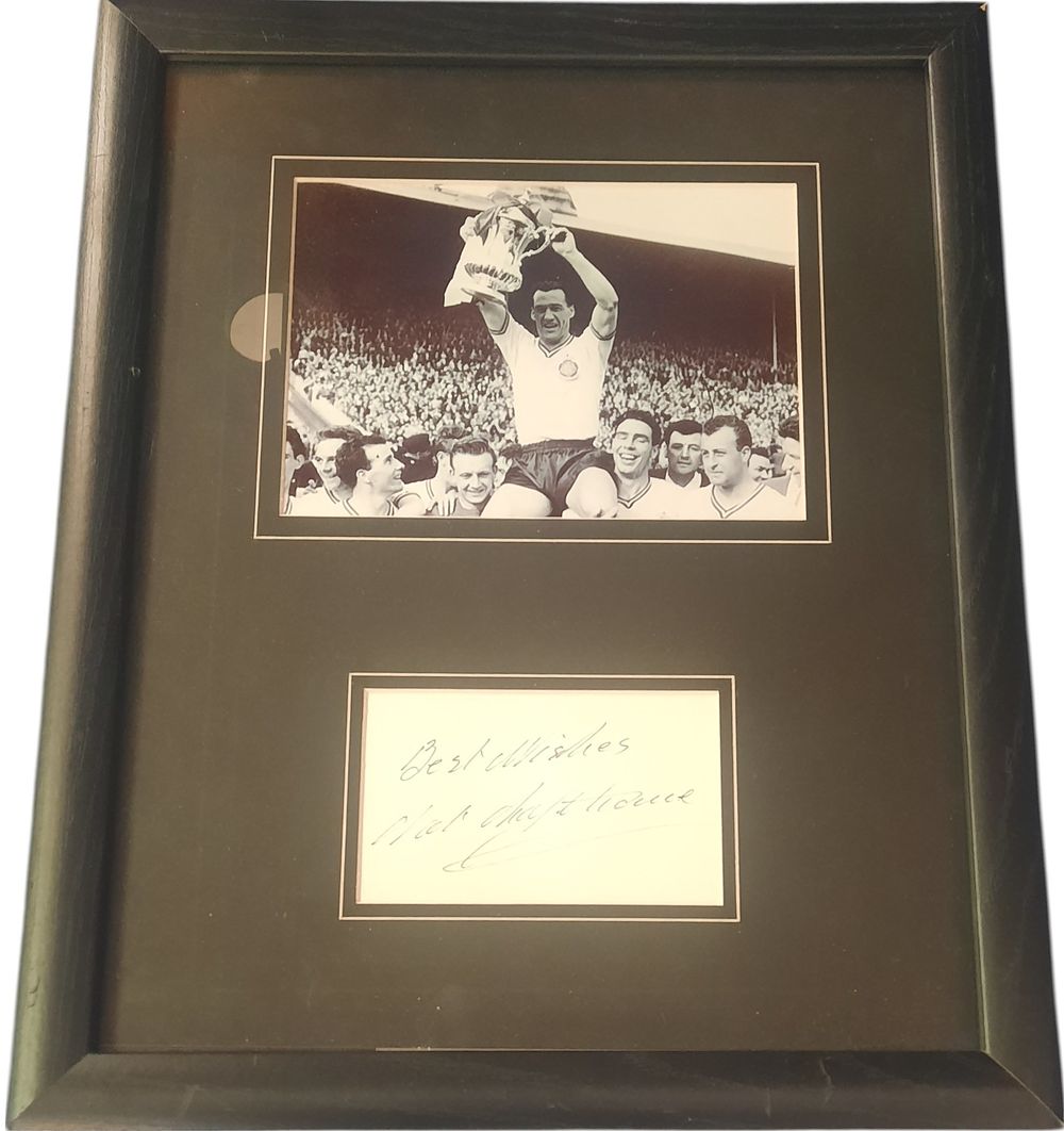 Lot 500: Nat Lofthouse signed white card, mounted and framed...