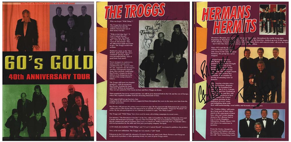 Lot 392: The Troggs and Hermans Hermits signed 60's gold...