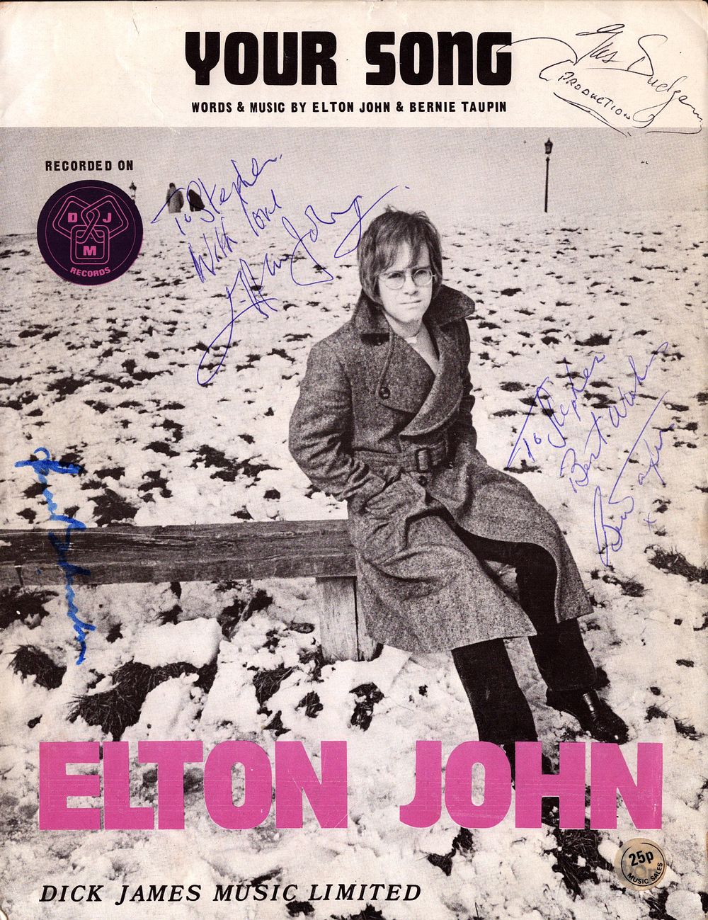 Lot 460: Elton John, Bernie Taupin and one other signed...