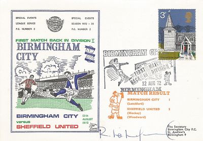 FOOTBALL BIRMINHAM CITY V SHEFFIELD UNITED 1972 DAWN FIRST DAY COVER SIGNED BY BOB LATCHFORD. 