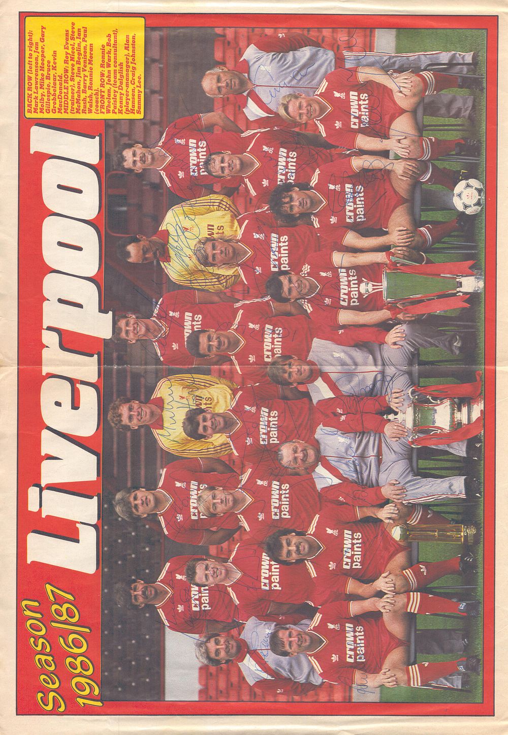 Lot 164: Liverpool 1986/87 multi signed magazine centre fold poster...