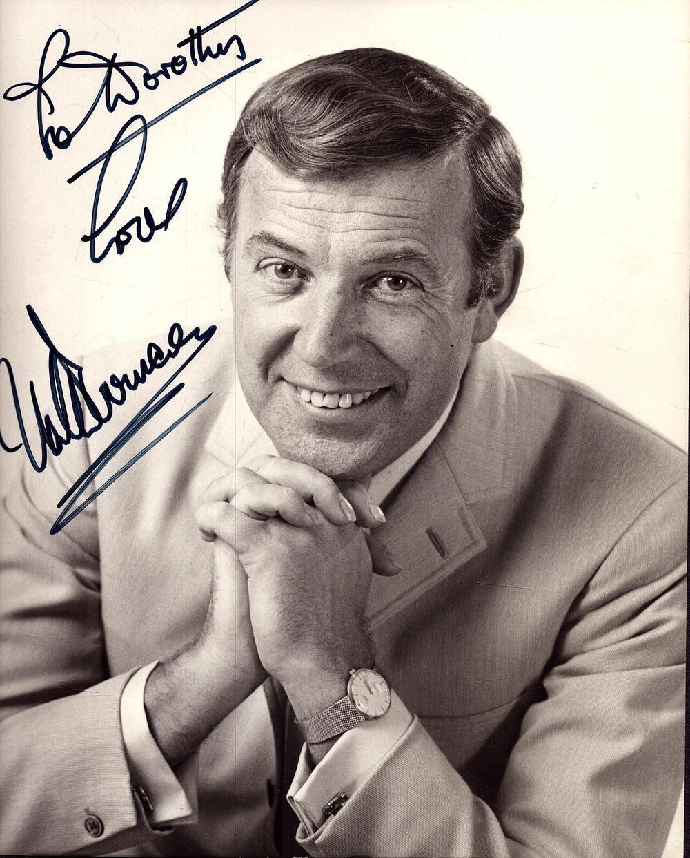 Lot 182: Val Doonican signed 10x8inch black and white photo....