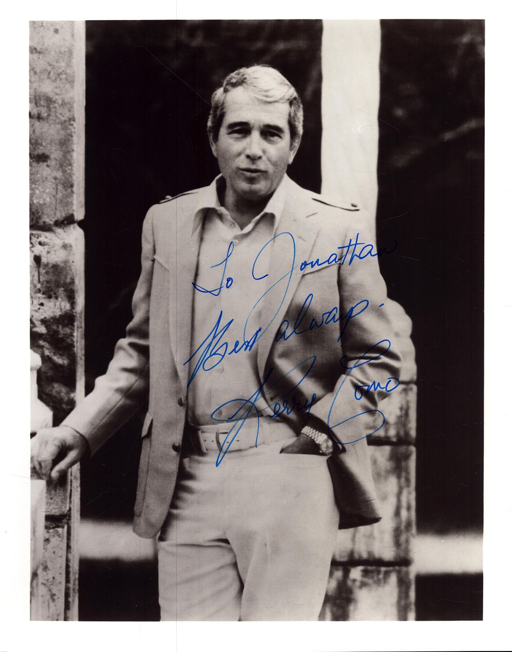 Lot 191: Perry Como signed 12x8inch black and white photo....