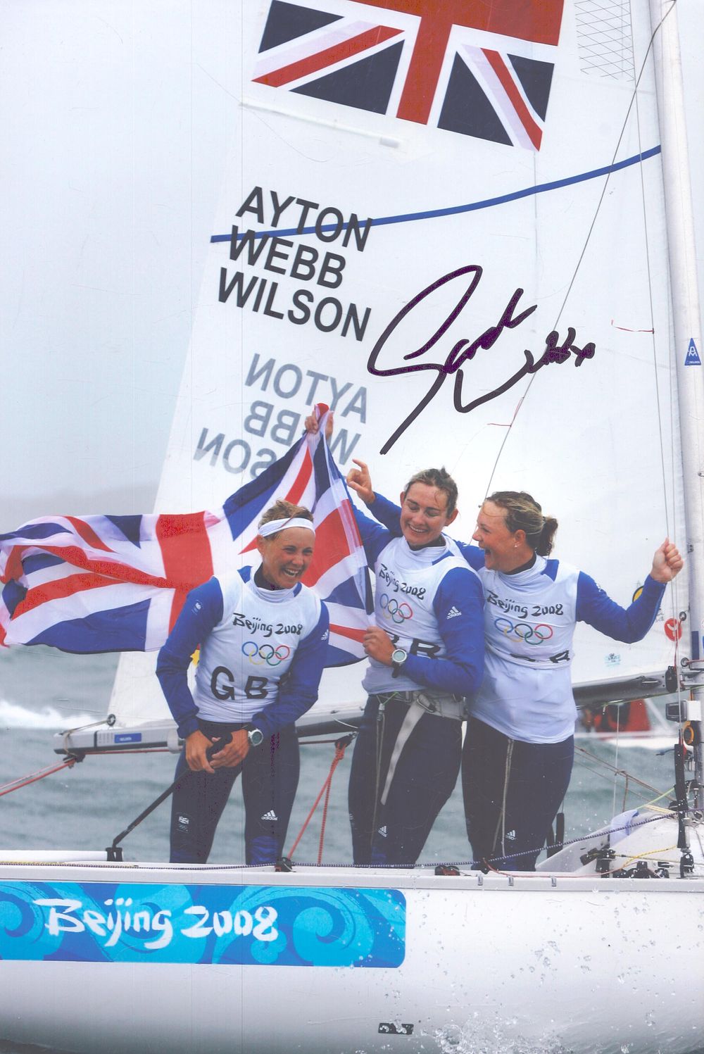 Lot 198: Sarah Webb signed GB sailing Beijing 2008 12x8inch...