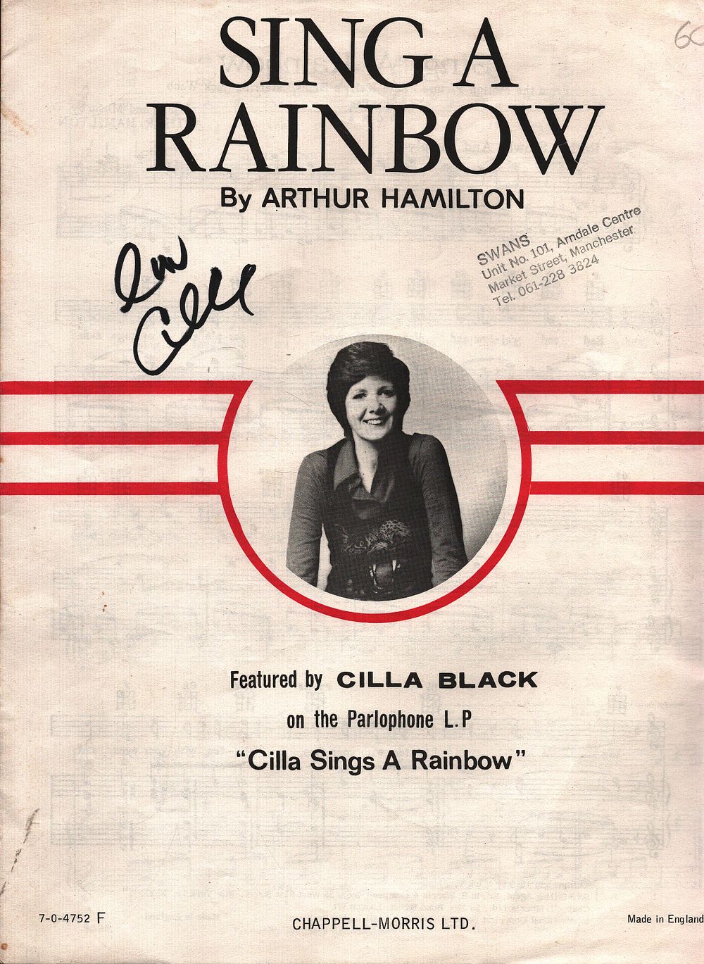 Lot 286: CILLA BLACK (1943-2015) Singer Signed ‘Sing A Rainbow’...