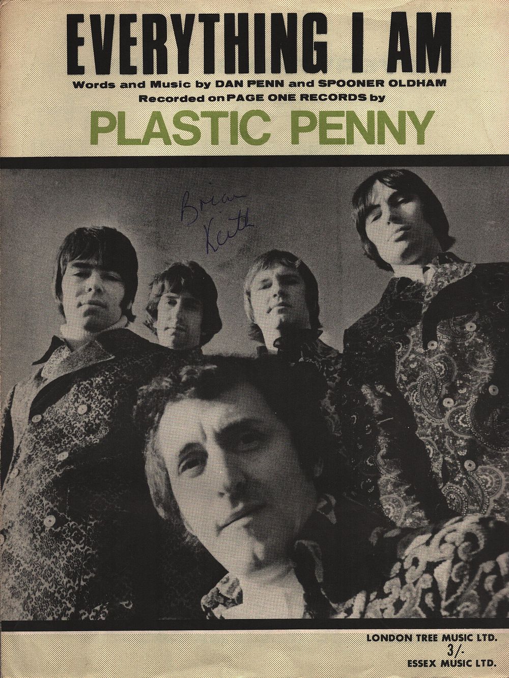 Lot 298: PLASTIC PENNY ‘Everything I Am’ 1968 Sheet Music...