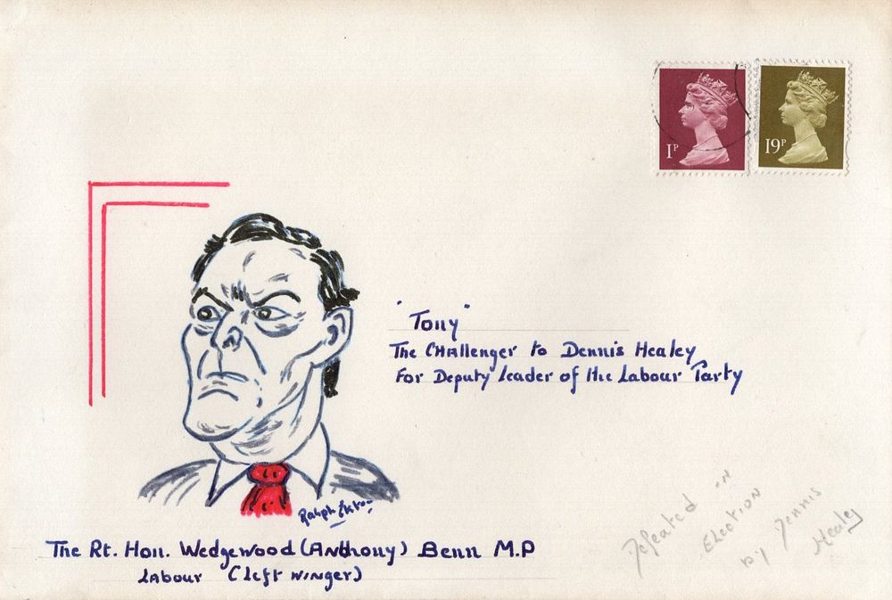 Lot 333: Hand Drawn FDC dedicated to Anthony Wedgewood Benn...