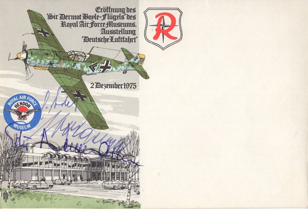 Lot 358: RAF Museum ME-109 cover signed by THREE Luftwaffe...