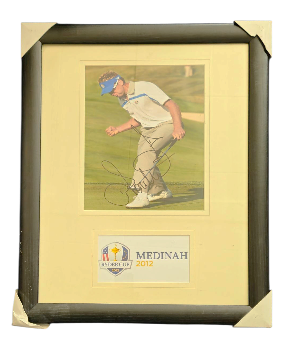 Lot 513: Golf Ian Poulter signed 23x18inch overall mounted and...