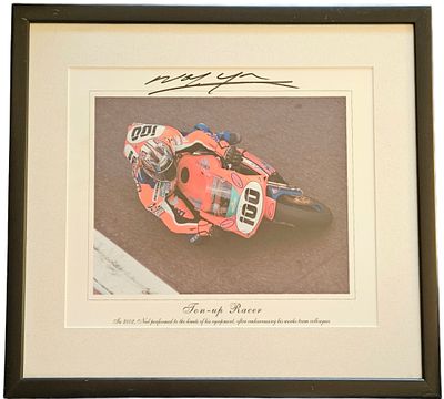 Neil Hodgson signed 'Ton-up Racer' print mounted and framed 19x16 inch in size overall. Perspex.