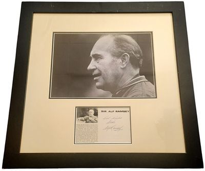 Lot 535: Football Sir Alf Ramsey 20x20 mounted and framed...