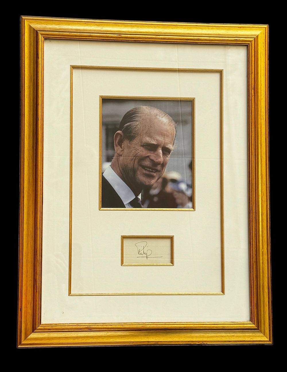 Lot 541: Prince Phillip signature piece with colour photo. Mounted...