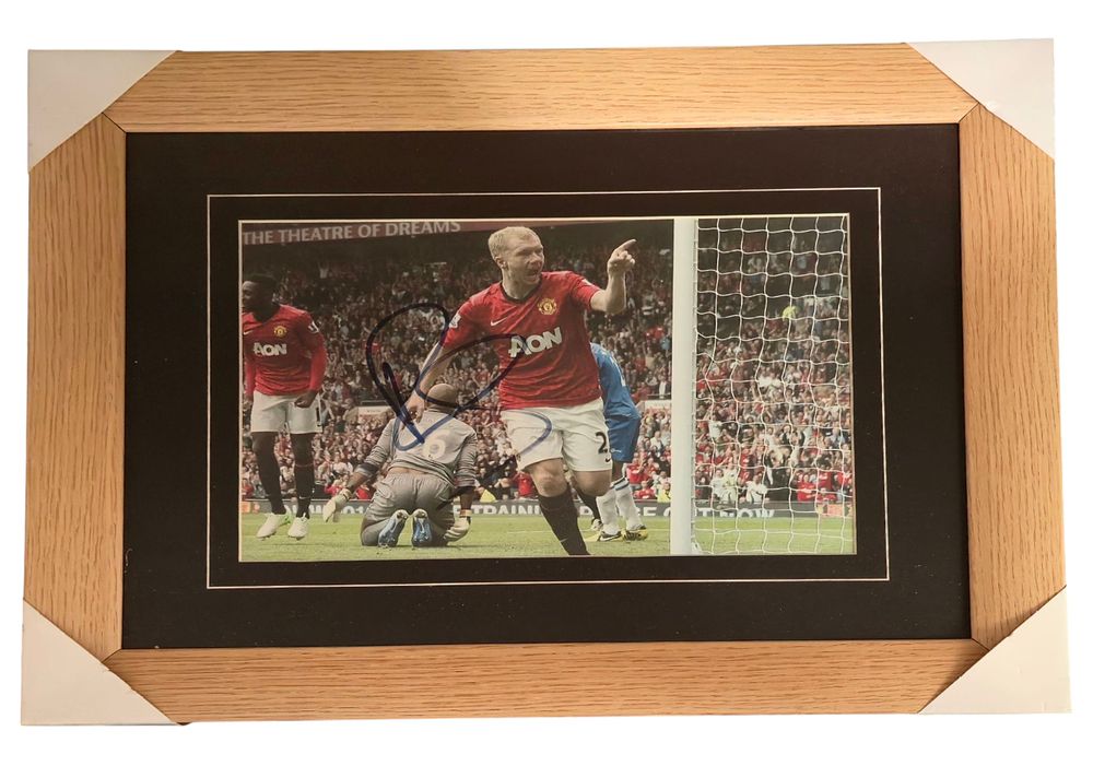 Lot 560: Football Paul Scholes signed 19x15inch overall mounted and...