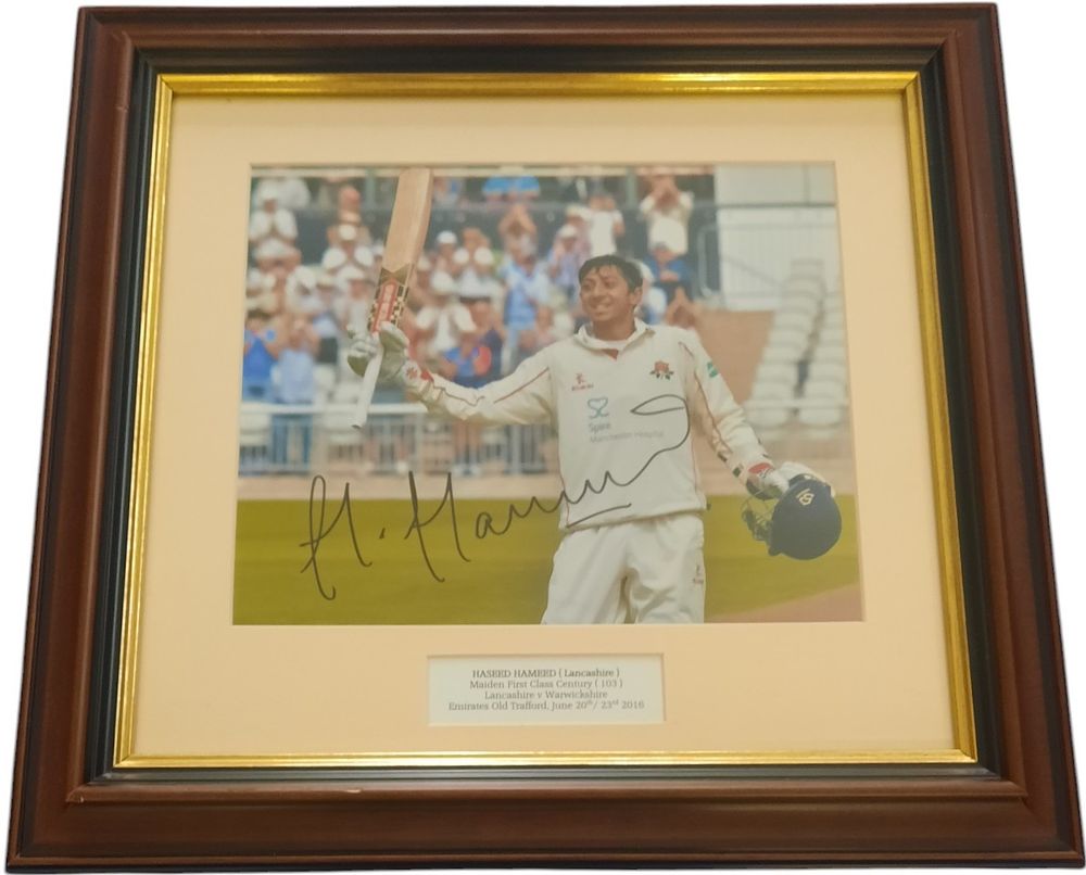 Lot 571: Cricket Haseed Hameed Lancashire signed 15x14 inch overall...
