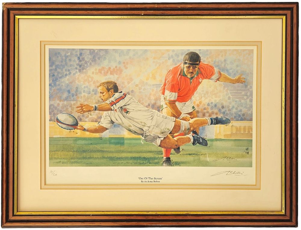 Lot 574: Matt Dawson limited edition Rugby watercolour print titled...