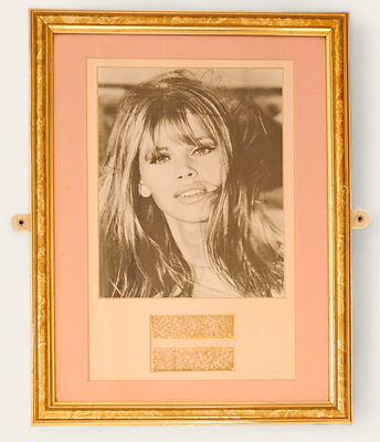 Lot 587: Britt Ekland signature piece with black and white...