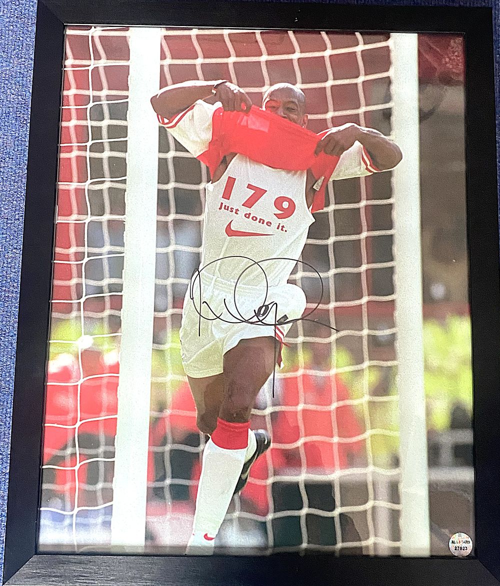 Lot 592: Ian Wright Signed photo image, playing for Arsenal,...