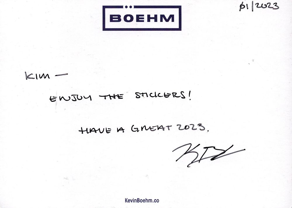 Lot 172: Kevin Boehm signed white card.