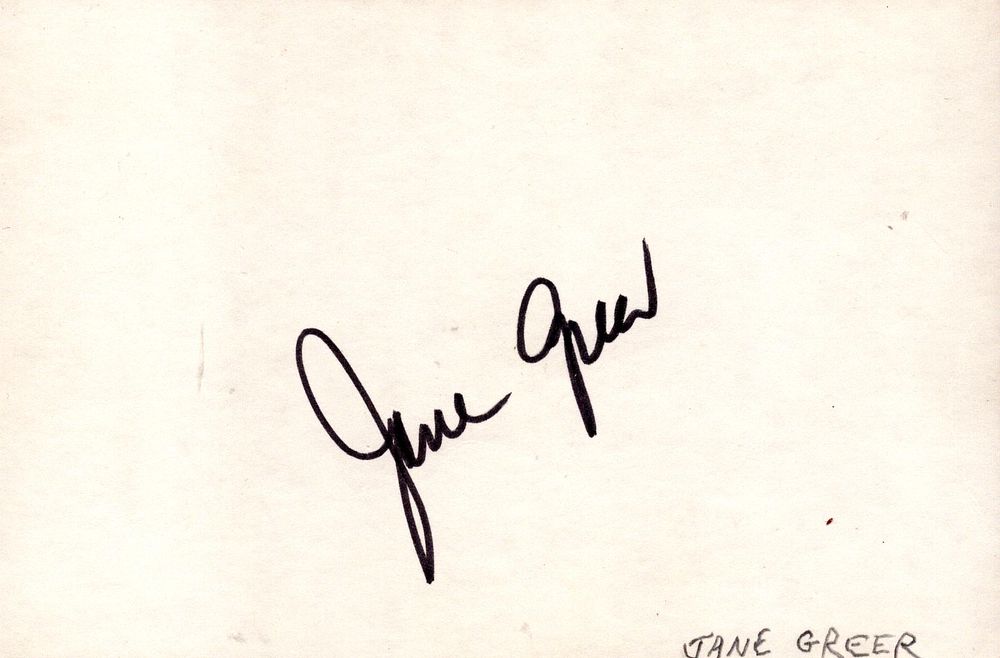 Lot 189: Jane Greer signed 6x4inch white card.