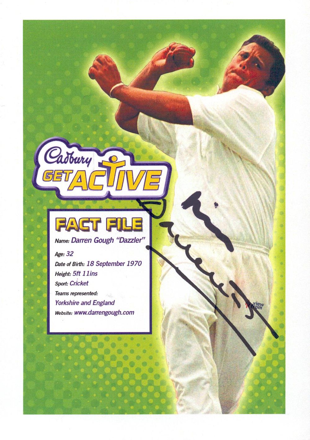 Lot 190: Darren Gough signed 6x4inch factfile.8