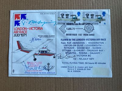 S7c Flown in 1971 London - Victoria Air Race Signed by Sir Thomas Sopwith Flt Lt P R Evans Red 
