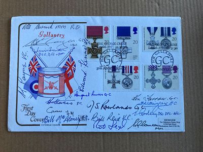 WW2 16 Heroes multiple signed 1990 Gallantry FDC VCs, GCs MM. GC for Gallantry special 