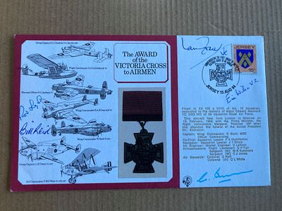 Victoria Cross of Airmen multiple signed RAF flown cover. Autographed by Bill Reid VC, Rod 