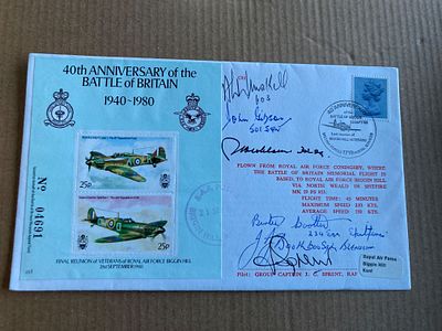 WW2 Scarce Battle of Britain aces multiple signed 40th ann cover inc Bertie Wootton 234 sqn 