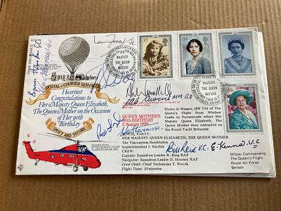 WW2 7 Victoria George Cross winner 2 BOB aces 1 MM signed RAF FDC 1990. RFDC86, Queen Mother 