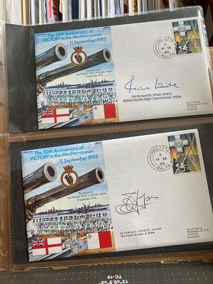 WW2 signed Malta Collection 6 Navy Victory in the Mediterranean covers inc PM Adami, Pres 