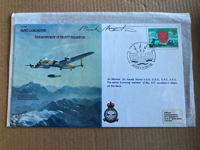 WW2 Dambuster pilot Sir Harold Mick Martin DSO DFC AFC signed Lancaster Bomber flown RAF cover. 