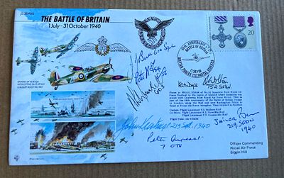 WW2 Rare Battle of Britain Sailor Benn 219 sqn, Peter Fox 56 sqn multiple signed RAF cover. 