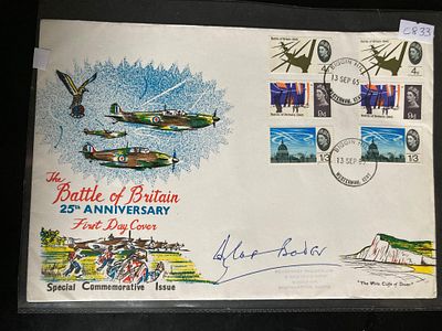 WW2 Group Captain Douglas Bader DSO DFC Signed on rare 1965 25th ann Battle of Britain FDC with 