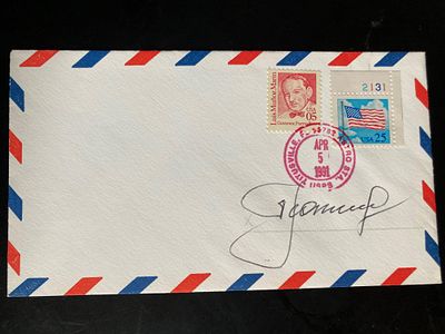 First Space Walk Cosmonaut Alexi Leonov signed envelope PM Titiusville FL Astro STA Apr 5 