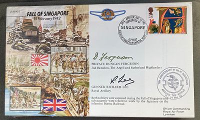 WW2 Priv Duncan Ferguson and Gunner Richard Lee signed JS/50/42/2 Fall of Singapore 15 Feb 1942 