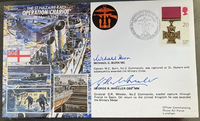 WW2 Michael C. Burn MC and George R. Wheeler MM signed JS/50/42/4 The St Nazaire Raid Operation 