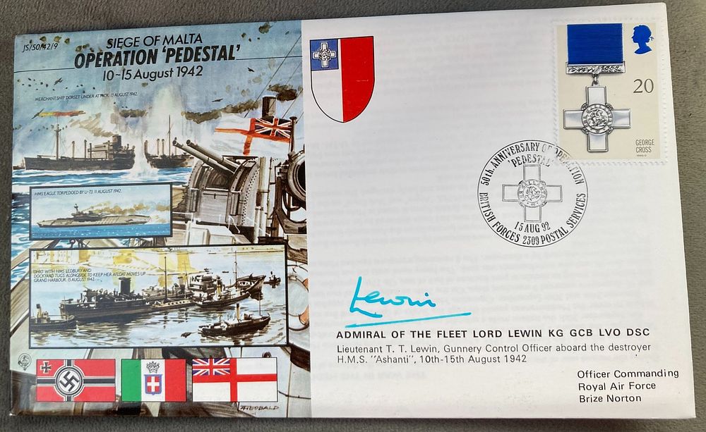 WW2 Admiral of the Fleet Lord Lewin KG signed JS/50/42/9 Siege of Malta Operation 'Pedestal' 