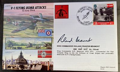 WW2 Wg Cmdr Roland P Beamont signed JS/50/44/5 V-1 Flying Bomb Attacks 13 June 1944 WW2 FDC. PM 