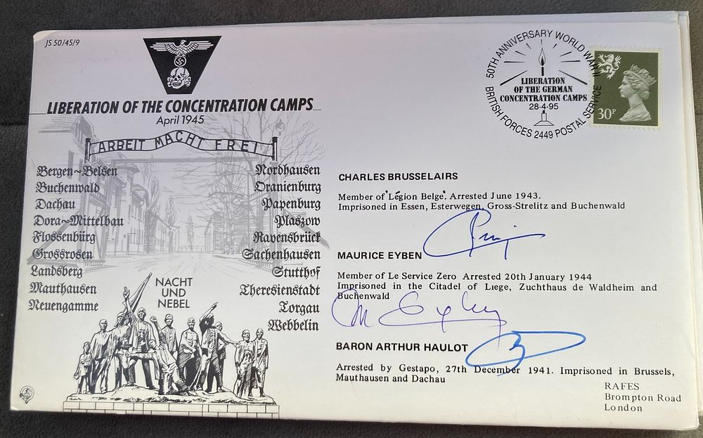WW2 Charles Brusselairs, Maurice Eyben and Baron Arthur Haulot signed JS/50/45/9 Liberation of 