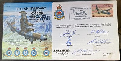 RAF Full Crew Hercules C Mk1, Callsign ASCOT 930 of 30 sqn 15.04.97 signed JS(CC)24 30th ann of 
