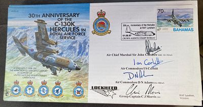 RAF ACM Sir John Cheshire, Air Cmdre Ian Corbitt, Air Cmdre DN Adams and Grp Capt CJ Morris 