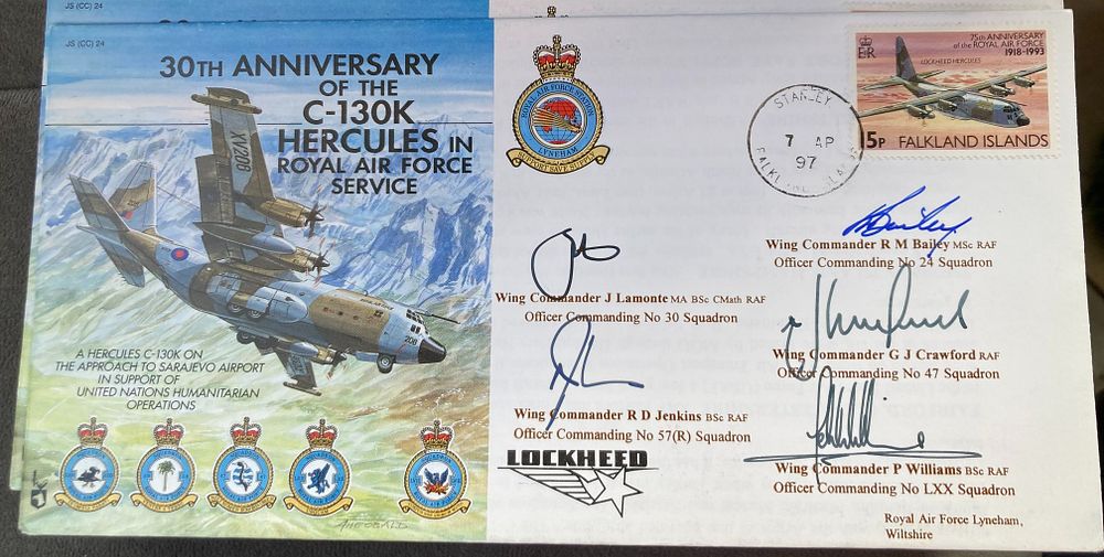 RAF Wg Cdr J Lamonte, Wg Cdr RD Jenkins, Wg Cdr RM Bailey, Wg Cdr GJ Crawford and Wg Cdr P 