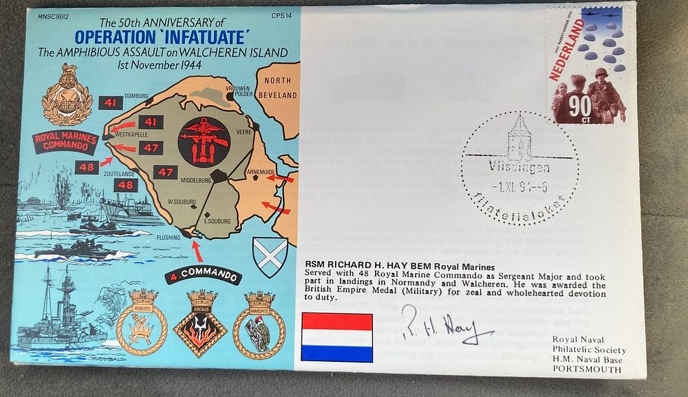 Royal Navy RSM Richard H Hay BEM signed RNSC(6)12 50th Ann of Operation 'Infatuate' The 